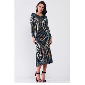 NWT Art Deco Sequined Patterned Dress - S
